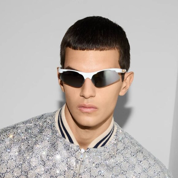 Gucci Men Sunglasses White Silver Mirror Mask GG1774S 002 BRAND NEW